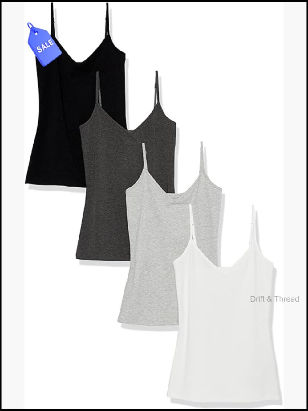 Slim Fit V-Neck Cami Pack of 4, Cotton Stretch Jersey, Layering Essential